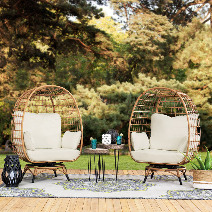 Highland Dunes Wellow Baytree Egg Swivel Patio Chair with Cushions